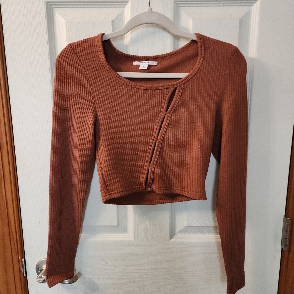 Ribbed Brown Long Sleeve Top